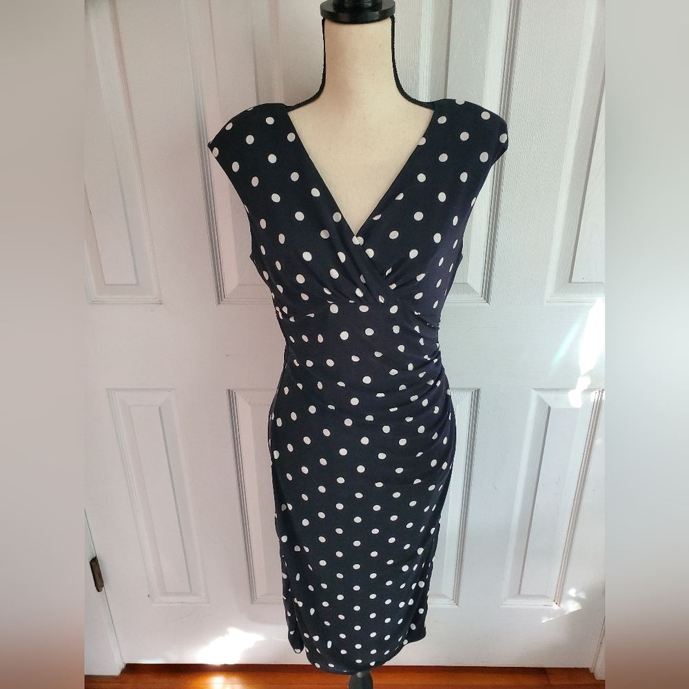 Lauren Ralph Lauren Navy Polka Dot Midi Dress